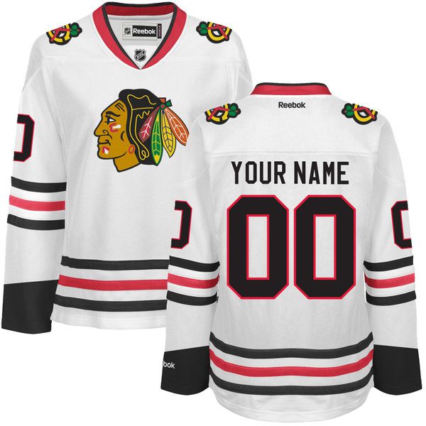 Women Chicago Blackhawks Reebok White Premier Away Custom NHL Jersey->->Custom Jersey